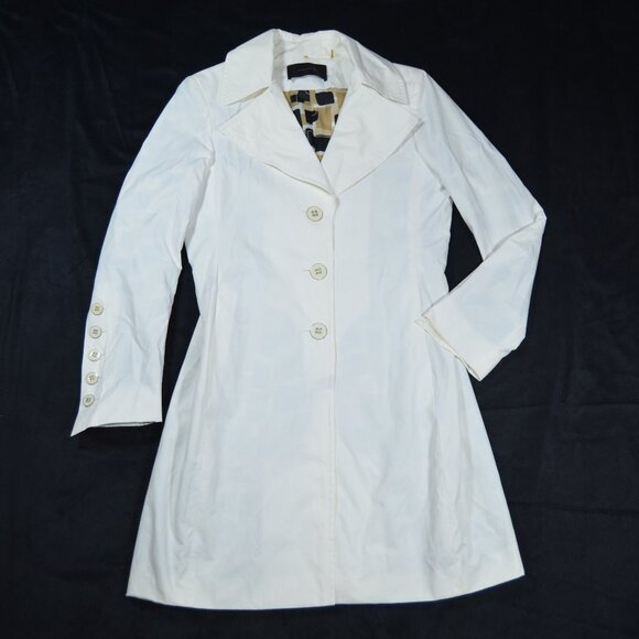 Tahari white trench coat, water resistant mod trench jacket, buttons, pockets M - Picture 1 of 16